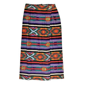 Vintage Hand Woven Maxi Skirt Designer Rebecca Thomas 90s Southwestern Cotton 8